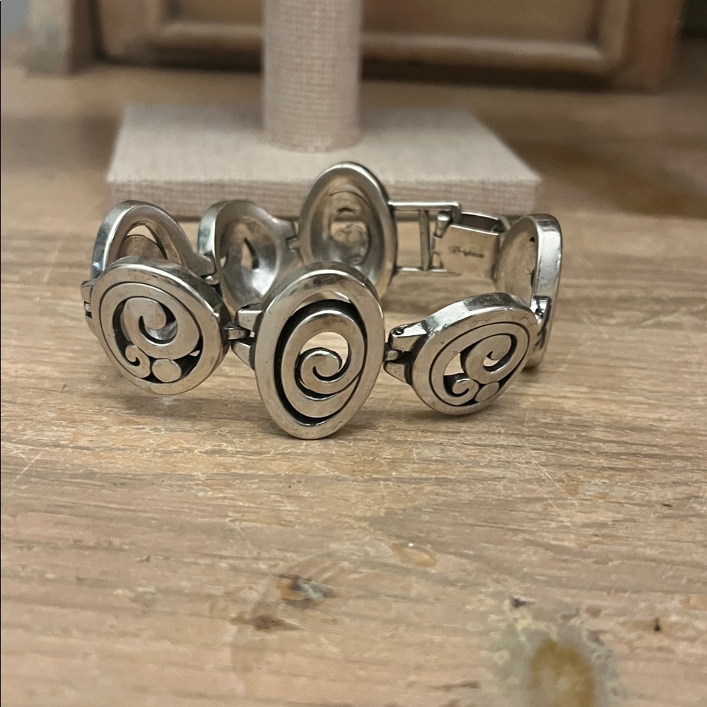 Brighton Contempo Swirl Bracelet Retired Link Silvertone Vintage - Picture 2 of 5